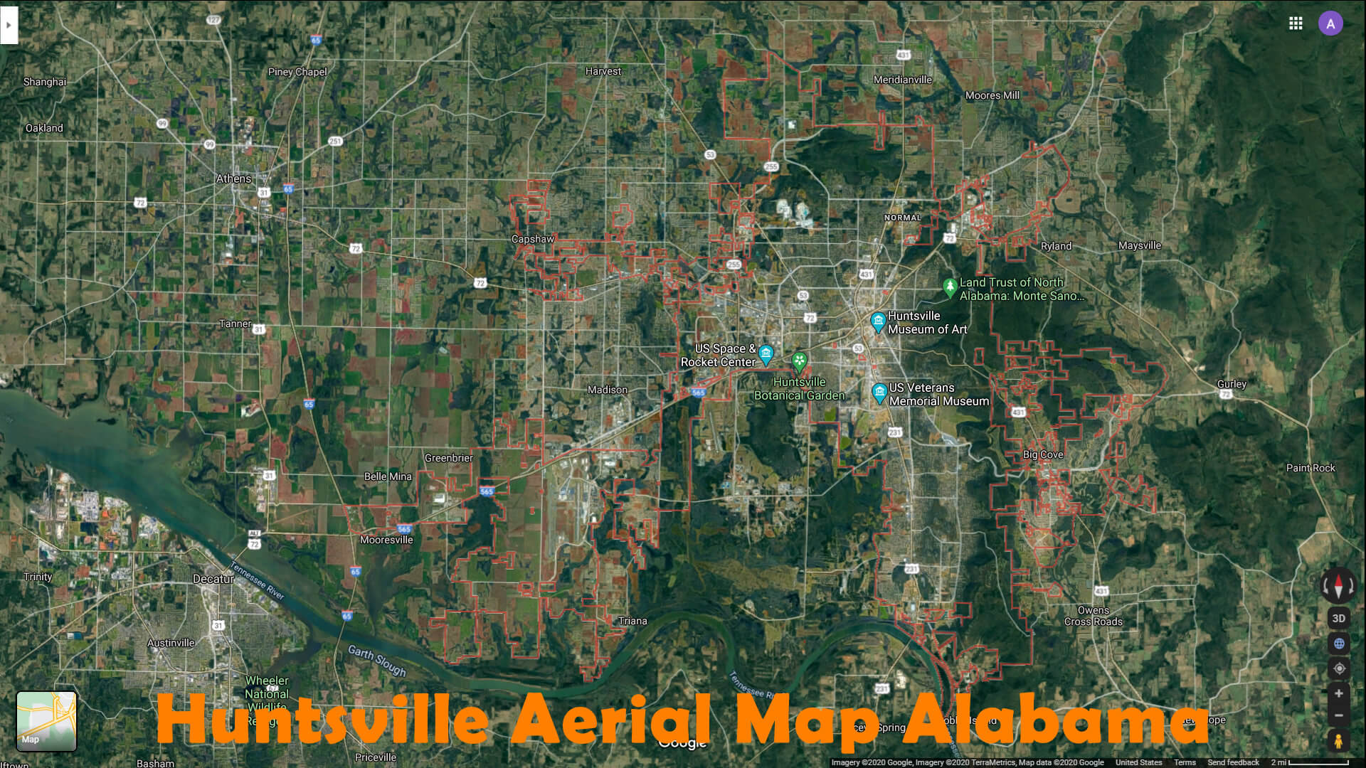 Huntsville Aerien Carte Alabama